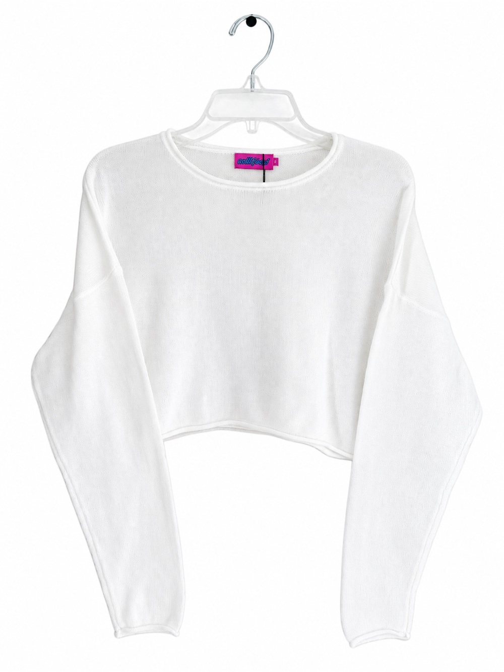 Edikted White Cropped Crewneck Sweater